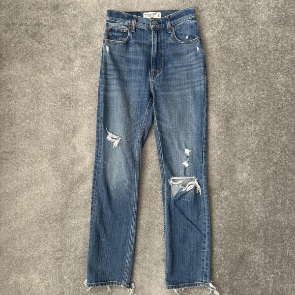 Abercrombie & Fitch Jeans Womens 24 00 Ankle Straight Ultra High Rise Distressed - Picture 1 of 12
